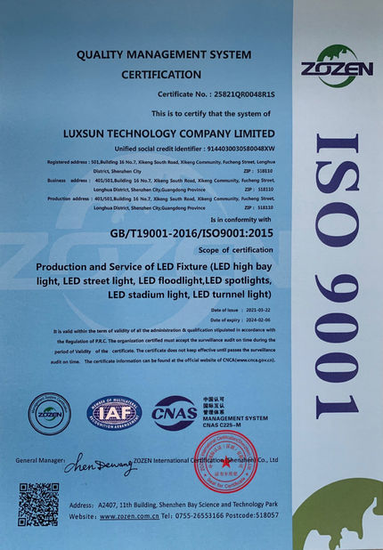 Chine Luxsun lighting Co.,Ltd certifications