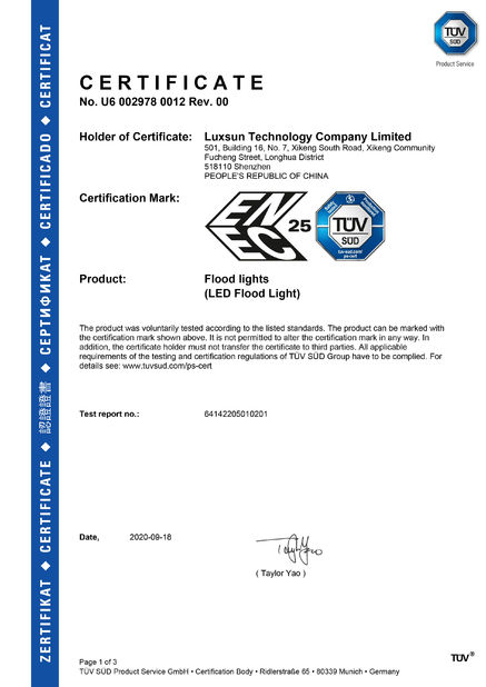 Chine Luxsun lighting Co.,Ltd certifications