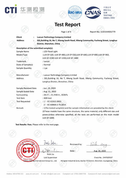 Chine Luxsun lighting Co.,Ltd certifications
